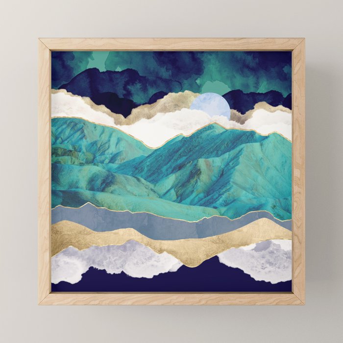 Teal Mountains Mini Art Print Gallery Image 1