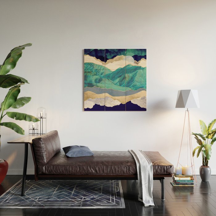Teal Mountains Wood Wall Art Gallery Image 2