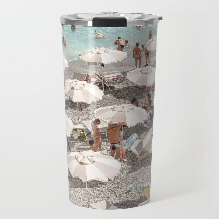 Amalfi Coast Beach Umbrella Photo | Italian Summer In Pastel Colors Art Print | Italy, Europe Travel Photography Travel Mug Gallery Image 1
