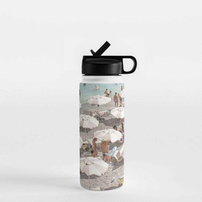 Amalfi Coast Beach Umbrella Photo | Italian Summer In Pastel Colors Art Print | Italy, Europe Travel Photography Water Bottle Gallery Image 1