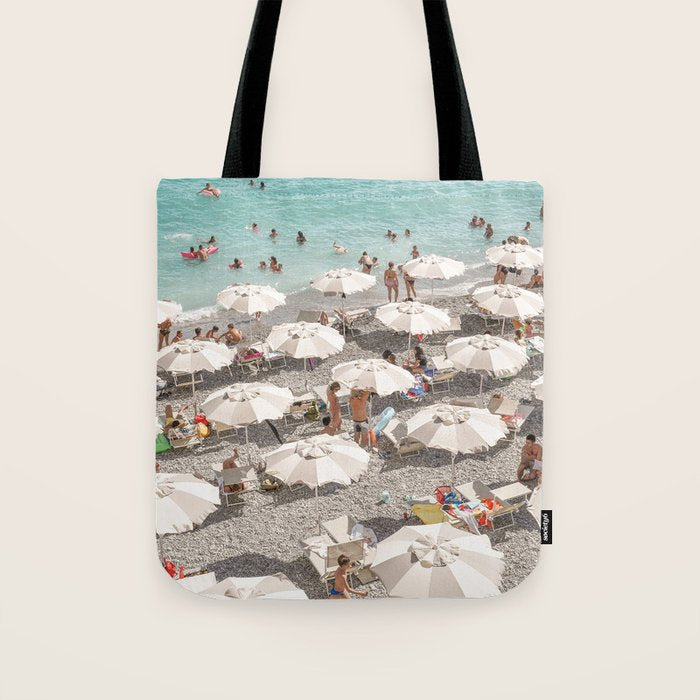 Amalfi Coast Beach Umbrella Photo | Italian Summer In Pastel Colors Art Print | Italy, Europe Travel Photography Tote Bag Gallery Image 1