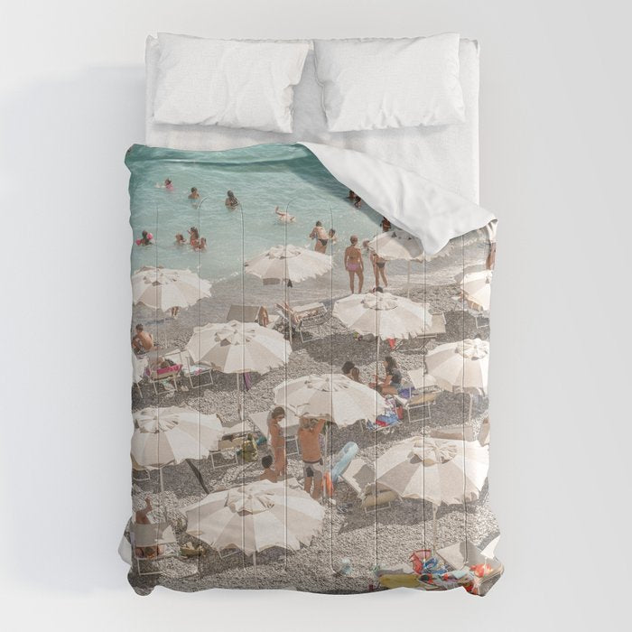 Amalfi Coast Beach Umbrella Photo | Italian Summer In Pastel Colors Art Print | Italy, Europe Travel Photography Comforter Gallery Image 6