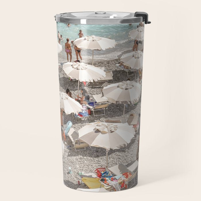 Amalfi Coast Beach Umbrella Photo | Italian Summer In Pastel Colors Art Print | Italy, Europe Travel Photography Travel Mug Gallery Image 2