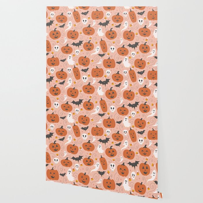 Pumpkin Party on Blush Pink Wallpaper Gallery Image 2