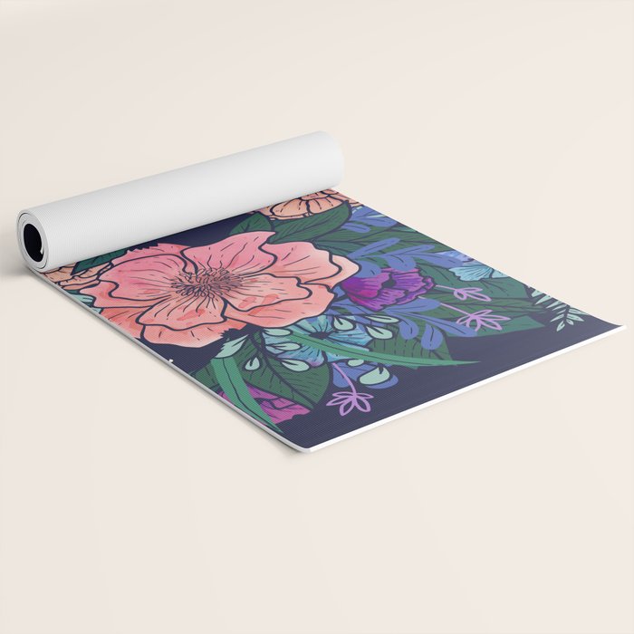 Wild Flowers (on Blue) Yoga Mat Gallery Image 2