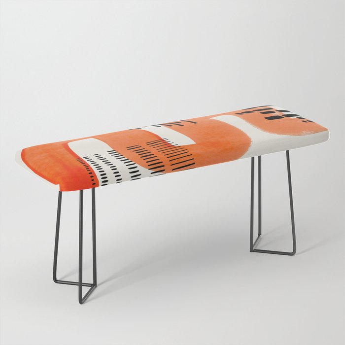 Mid Century Modern abstract Minimalist Fun Colorful Shapes Patterns Orange Watercolor Wiggle Stroke Bench Gallery Image 1