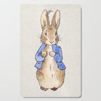 Peter the rabbit beige linen textured background Cutting Board Gallery Image 1