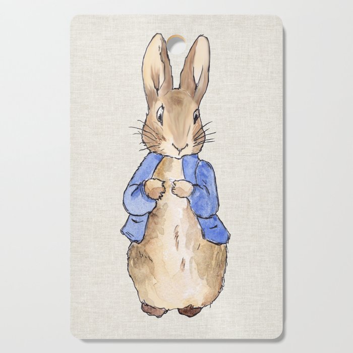 Peter the rabbit beige linen textured background Cutting Board Gallery Image 1