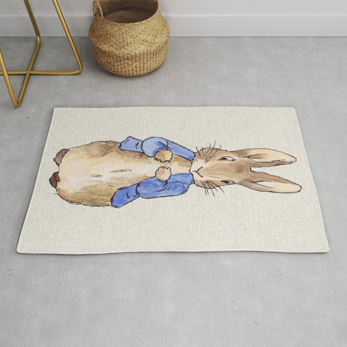 Peter the rabbit beige linen textured background Rug Gallery Image 1