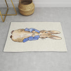 Peter the rabbit beige linen textured background Rug Gallery Image 1