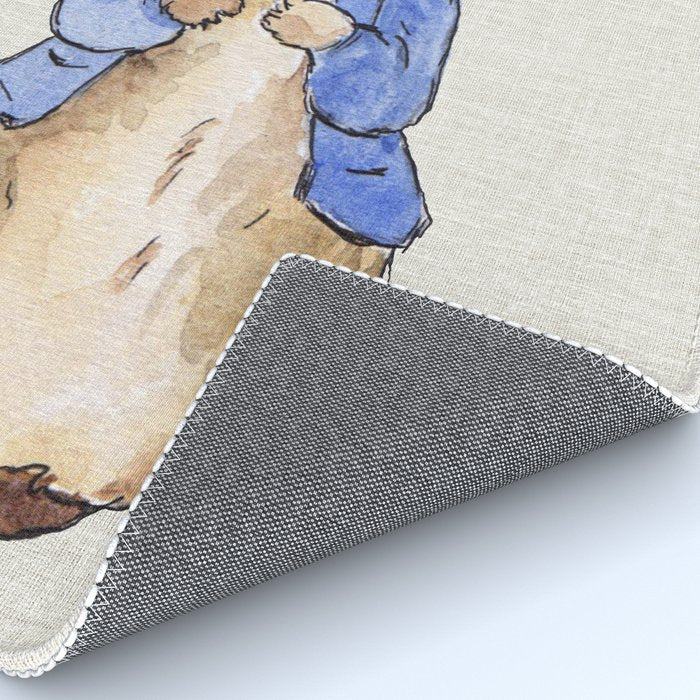 Peter the rabbit beige linen textured background Rug Gallery Image 4