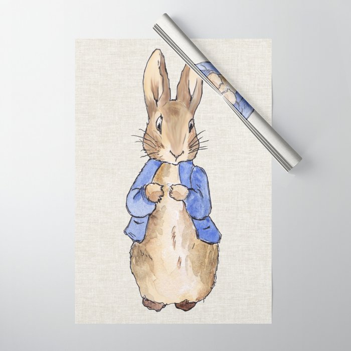 Peter the rabbit beige linen textured background Wrapping Paper Gallery Image 1