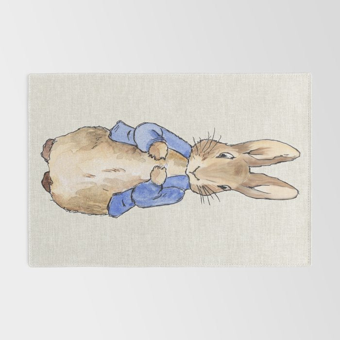 Peter the rabbit beige linen textured background Rug Gallery Image 2