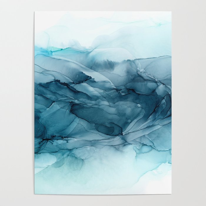 Calming Blue Ocean Flows Abstract Painting Poster Gallery Image 1