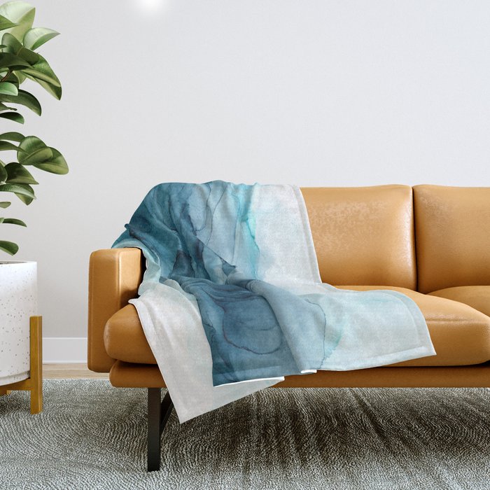 Calming Blue Ocean Flows Abstract Painting Throw Blanket Gallery Image 1