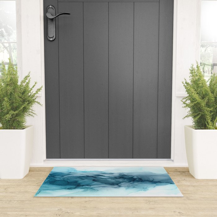 Calming Blue Ocean Flows Abstract Painting Welcome Mat Gallery Image 3