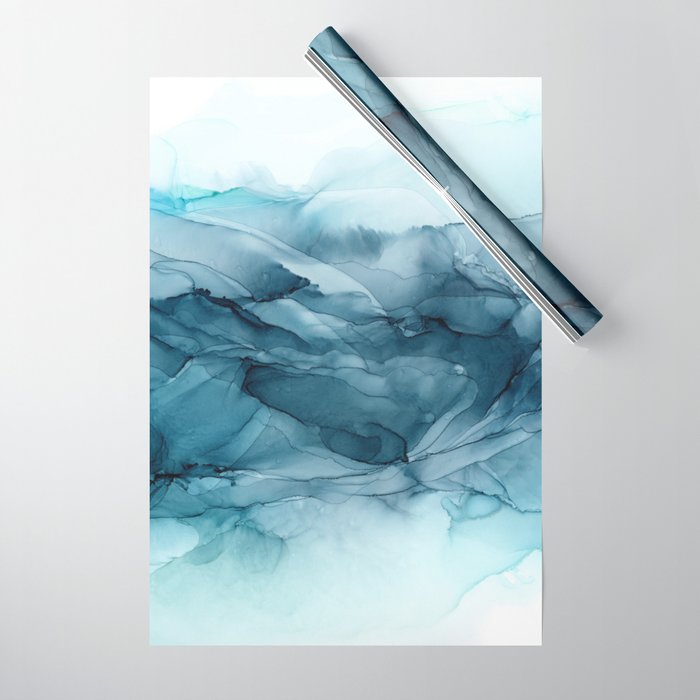 Calming Blue Ocean Flows Abstract Painting Wrapping Paper Gallery Image 1