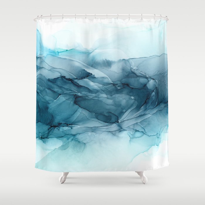 Calming Blue Ocean Flows Abstract Painting Shower Curtain Gallery Image 1