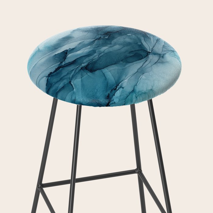 Calming Blue Ocean Flows Abstract Painting Stool Gallery Image 2