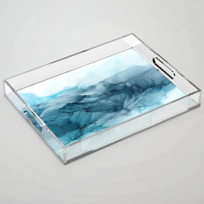 Calming Blue Ocean Flows Abstract Painting Acrylic Tray Gallery Image 1