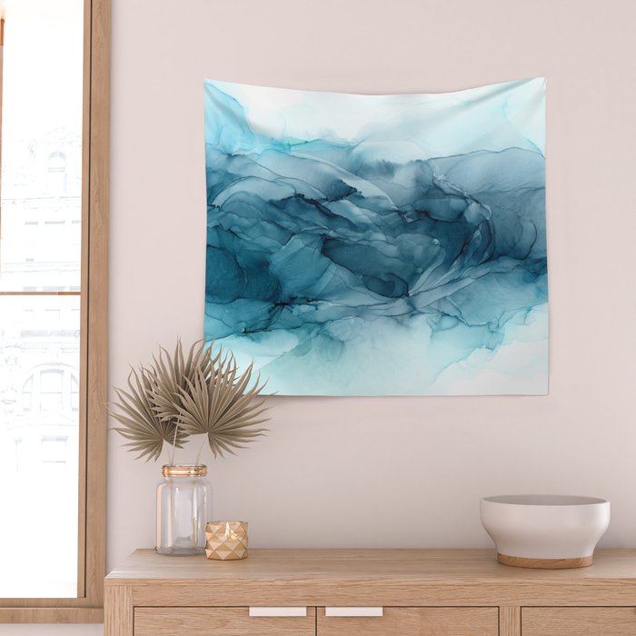 Calming Blue Ocean Flows Abstract Painting Wall Tapestry Gallery Image 2