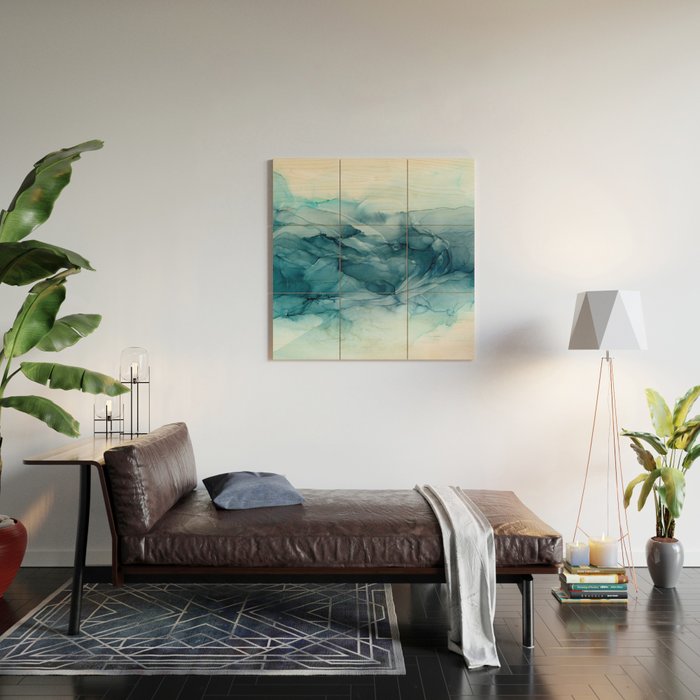 Calming Blue Ocean Flows Abstract Painting Wood Wall Art Gallery Image 2