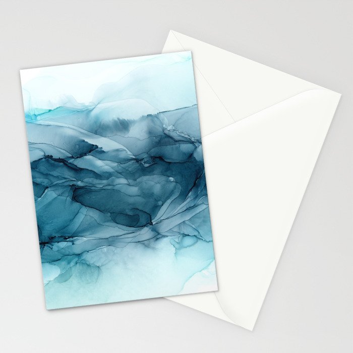 Calming Blue Ocean Flows Abstract Painting Stationery Card Gallery Image 2