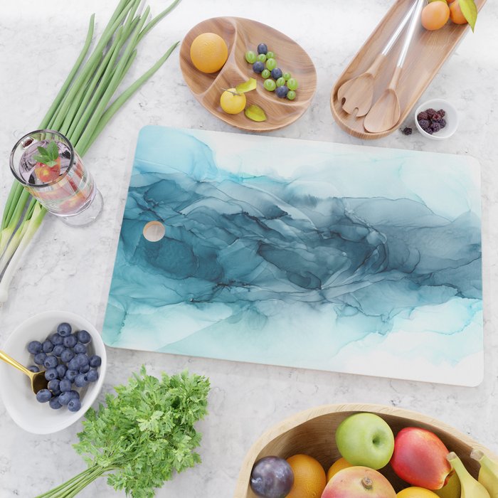 Calming Blue Ocean Flows Abstract Painting Cutting Board Gallery Image 2
