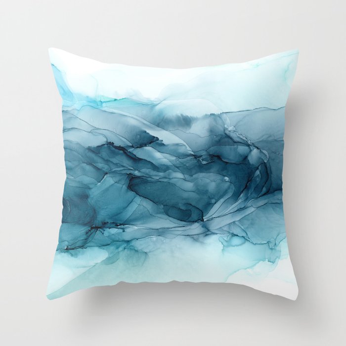 Calming Blue Ocean Flows Abstract Painting Throw Pillow Gallery Image 6