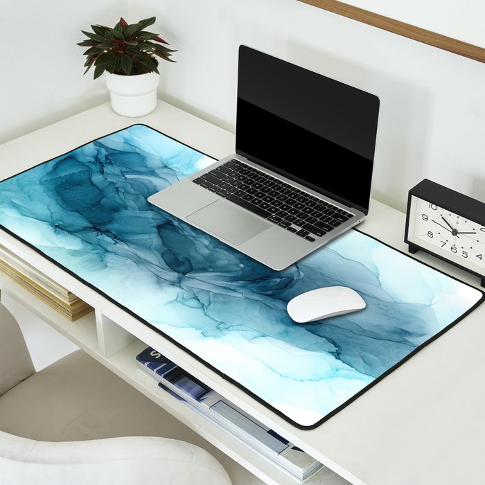Calming Blue Ocean Flows Abstract Painting Desk Mat Gallery Image 2