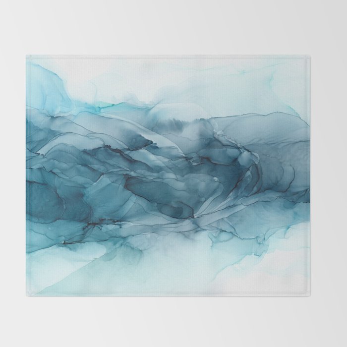 Calming Blue Ocean Flows Abstract Painting Throw Blanket Gallery Image 2
