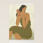 portrait of a girl with a peach in a green dress Stationery Card Gallery Image 2