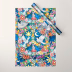 Watercolor Floral PEACE Sign illustration Wrapping Paper Gallery Image 1
