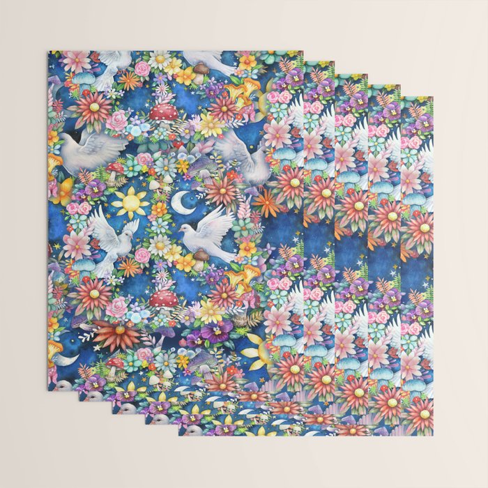 Watercolor Floral PEACE Sign illustration Wrapping Paper Gallery Image 3