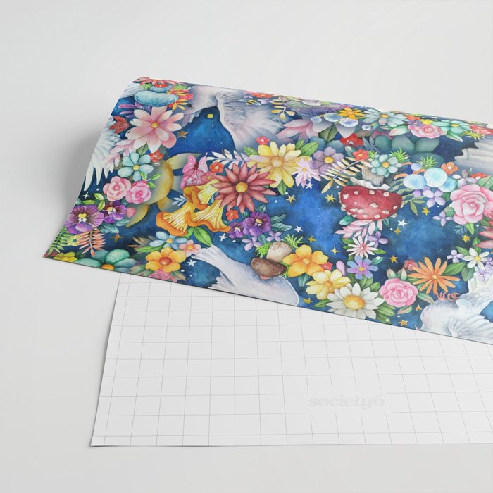Watercolor Floral PEACE Sign illustration Wrapping Paper Gallery Image 2