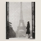 1920 Woman at the Gate, Eiffel Tower black and white photography / jazz age black & white photograph Jigsaw Puzzle Gallery Image 1