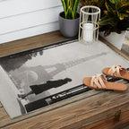 1920 Woman at the Gate, Eiffel Tower black and white photography / jazz age black & white photograph Outdoor Rug Gallery Image 2