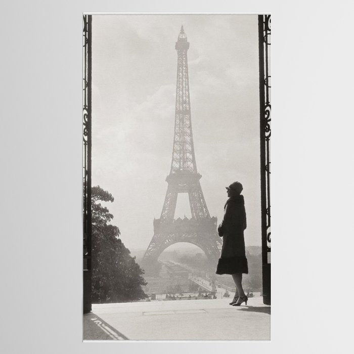 1920 Woman at the Gate, Eiffel Tower black and white photography / jazz age black & white photograph Tablecloth Gallery Image 2