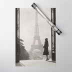 1920 Woman at the Gate, Eiffel Tower black and white photography / jazz age black & white photograph Wrapping Paper Gallery Image 1