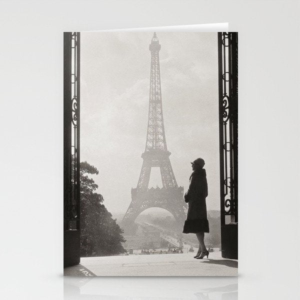 1920 Woman at the Gate, Eiffel Tower black and white photography / jazz age black & white photograph Stationery Card Gallery Image 2