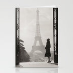 1920 Woman at the Gate, Eiffel Tower black and white photography / jazz age black & white photograph Stationery Card Gallery Image 2