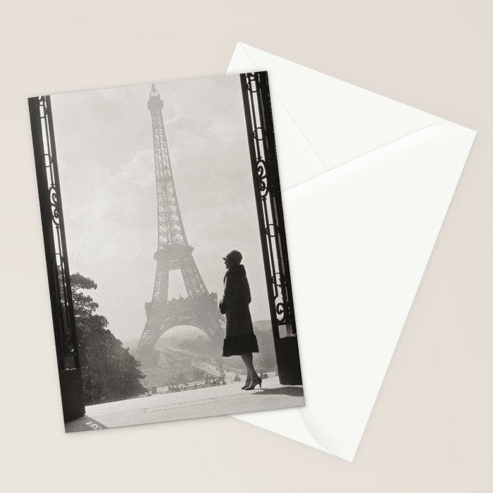 1920 Woman at the Gate, Eiffel Tower black and white photography / jazz age black & white photograph Stationery Card Gallery Image 2