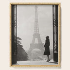 1920 Woman at the Gate, Eiffel Tower black and white photography / jazz age black & white photograph Serving Tray Gallery Image 1