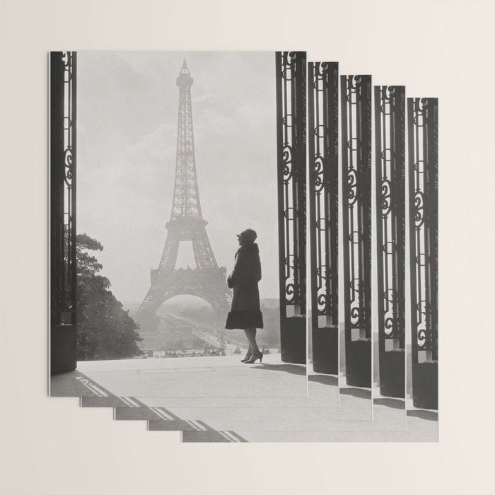 1920 Woman at the Gate, Eiffel Tower black and white photography / jazz age black & white photograph Wrapping Paper Gallery Image 3