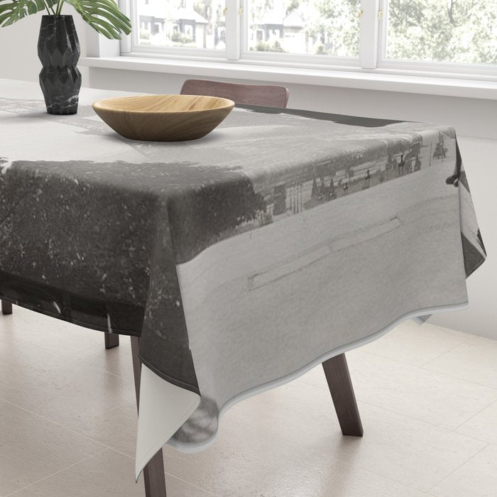 1920 Woman at the Gate, Eiffel Tower black and white photography / jazz age black & white photograph Tablecloth Gallery Image 3