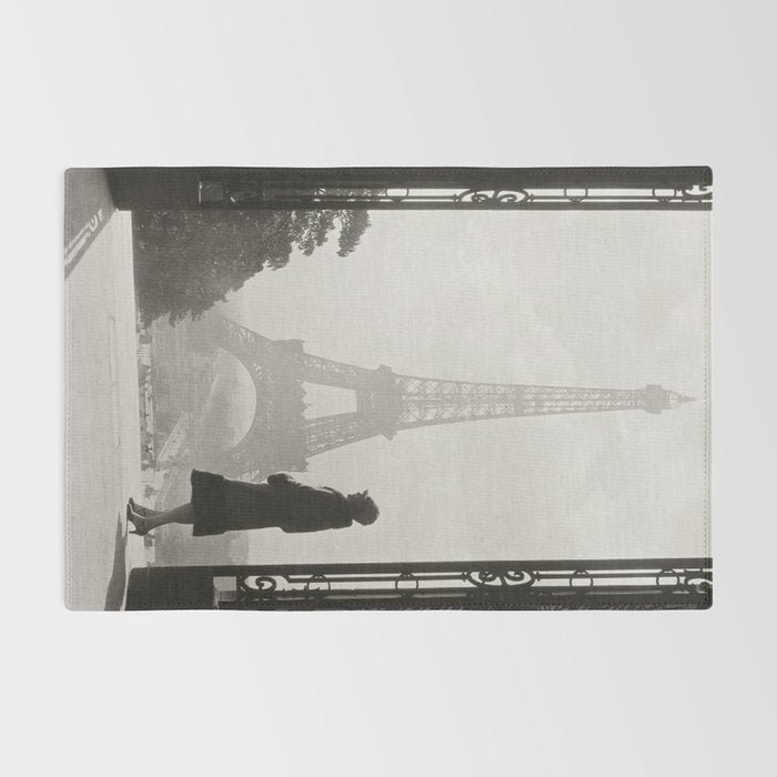 1920 Woman at the Gate, Eiffel Tower black and white photography / jazz age black & white photograph Rug Gallery Image 2