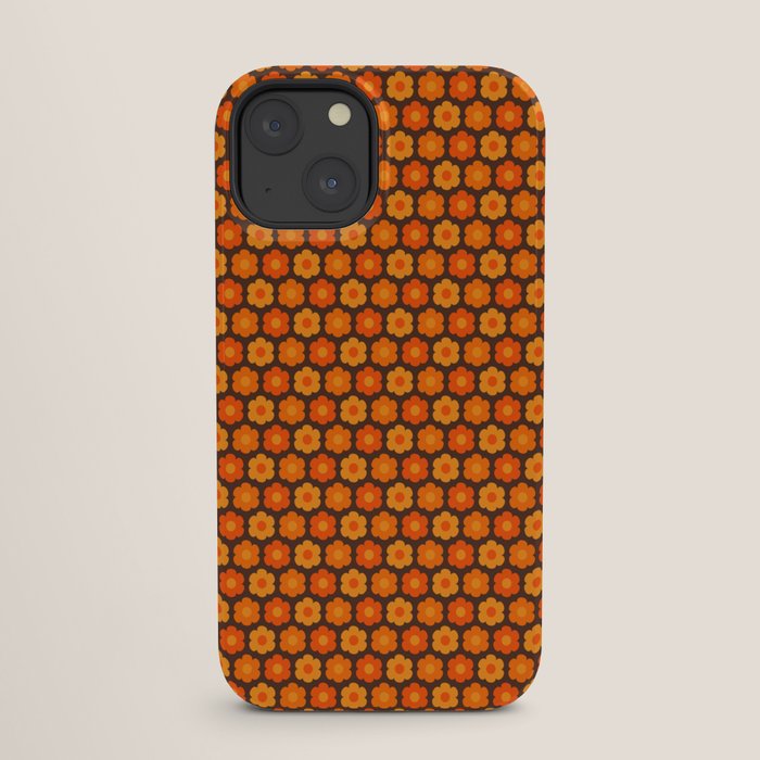 Such Cute Flowers Retro Floral Geo Honeycomb Pattern in 70s Orange and Brown iPhone Case Gallery Image 25