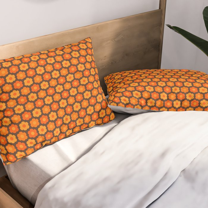 Such Cute Flowers Retro Floral Geo Honeycomb Pattern in 70s Orange and Brown Pillow Sham Gallery Image 2