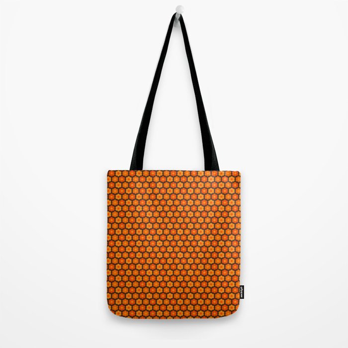 Such Cute Flowers Retro Floral Geo Honeycomb Pattern in 70s Orange and Brown Tote Bag Gallery Image 2