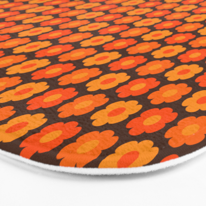 Such Cute Flowers Retro Floral Geo Honeycomb Pattern in 70s Orange and Brown Bath Mat Gallery Image 3